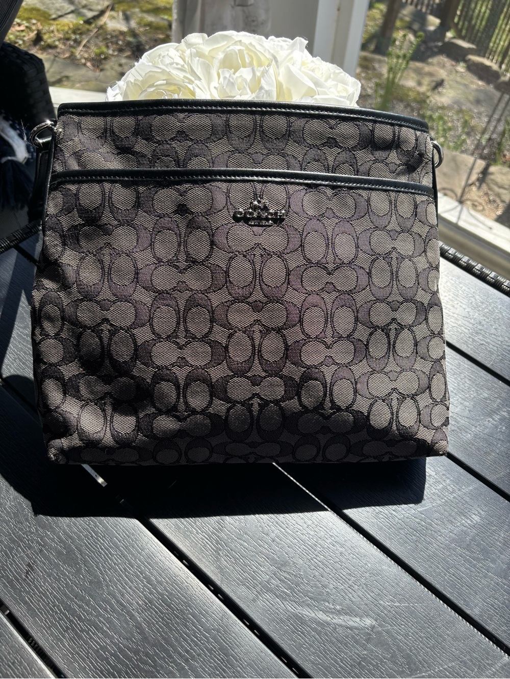 Coach Black and Charcoal Signature Crossbody Messenger Bag